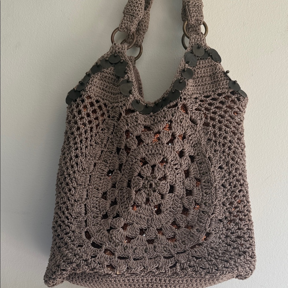 Chic Crochet Tote Bag - Taupe